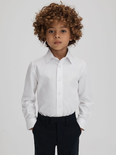 Junior Slim Fit Cotton Shirt in White (Q87400) | SAR 160
