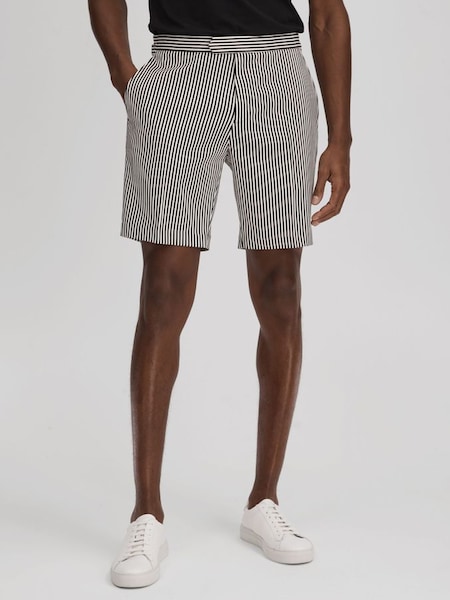 黑色/白色條紋調整短褲 (Q87414) | HK$1,330