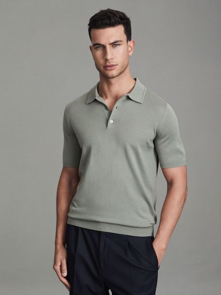 Slim Fit Merino Wool Polo Shirt in Pistachio (Q87415) | HK$1,330