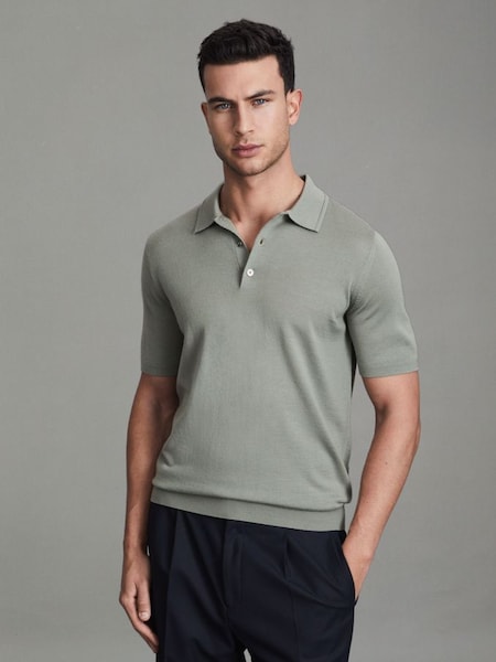 Slim Fit Merino Wool Polo Shirt in Pistachio (Q87415) | $145