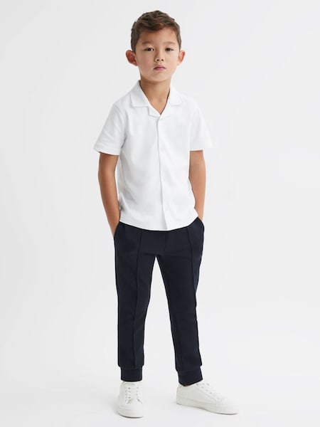 Junior Cotton Cuban Collar Shirt in White (Q87438) | $35