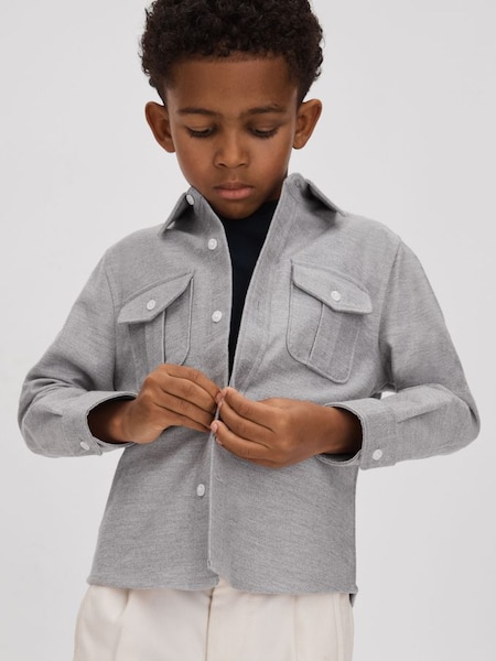 Brushed Cotton Patch Pocket Overshirt in Soft Grey (Q87442) | $90