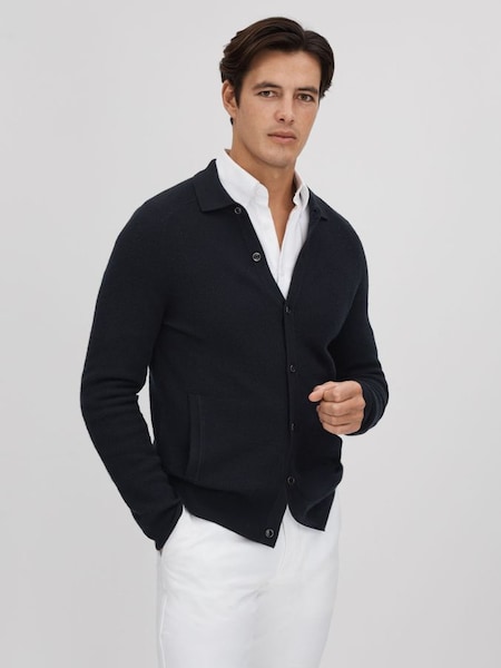 Ribbed Wool Cardigan in Navy (Q87779) | €195