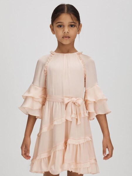 Teen Textured Satin Frilly Dress in Pink (Q88541) | $175
