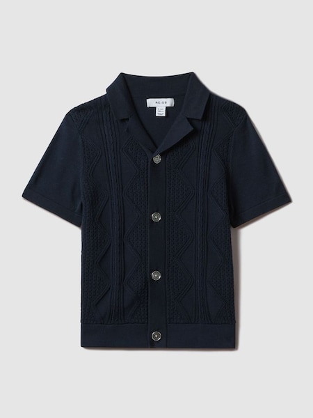 Chemise à col cubain en maille torsadée pour ados, bleu marine (Q88543) | 65 €