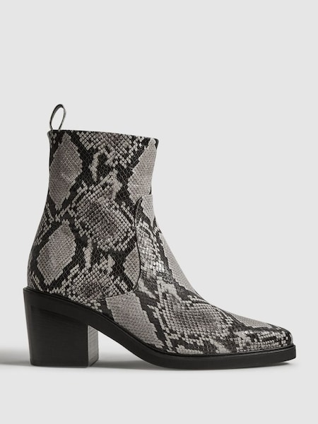 Leather Heeled Western Boots in Snake (Q88560) | HK$3,580