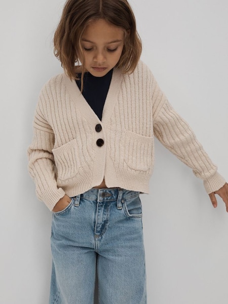 Junior Relaxed Knitted Cardigan in Ivory (Q88567) | $55