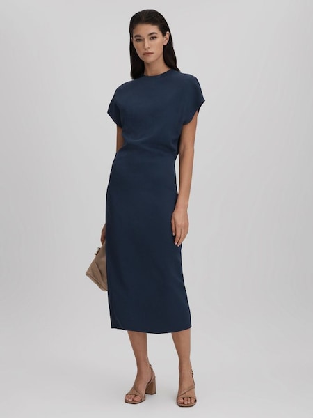 Ruched Bodycon Midi Dress in Navy (Q88571) | €285