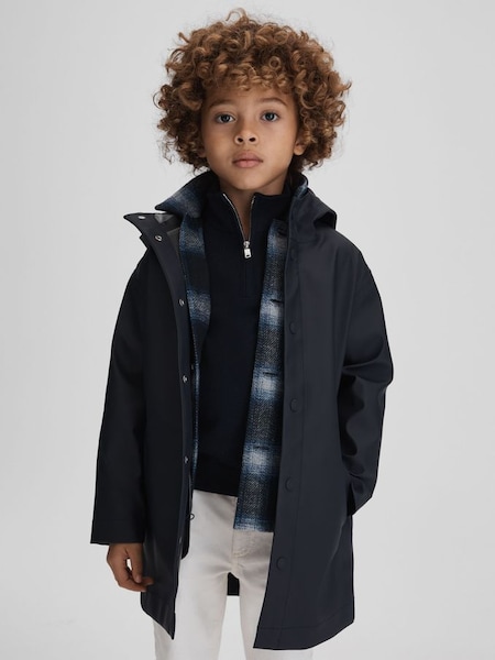 Water Repellent Hooded Coat in Navy (Q89056) | $125