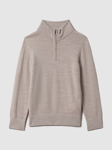 Teen Pullover aus Wolle mit weitem Stehkragen und kurzem Reißverschluss, Beige meliert (Q89063) | 60 €