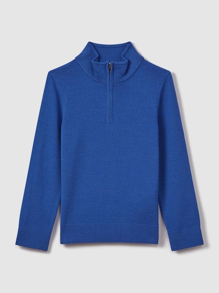 Teen - Lapis - Blauwe wollen trui met trechterkraag en korte rits (Q89095) | € 60