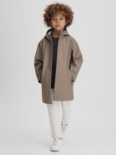 Water Repellent Hooded Coat in Stone (Q89097) | SAR 445