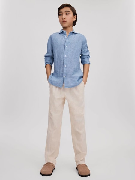 Linen Cutaway Collar Shirt in Sky Blue (Q90430) | $60