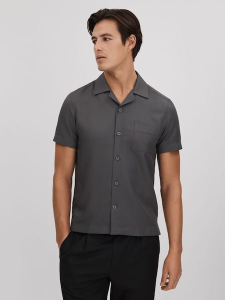 Cuban Collar Button-Through Shirt in Charcoal (Q90431) | SAR 500