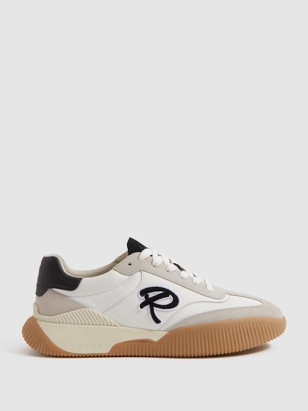 Leather Colourblock Running Trainers in White/Black (Q90461) | €240