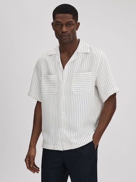 Boxy Fit Striped Shirt in White/Navy (Q90471) | $195