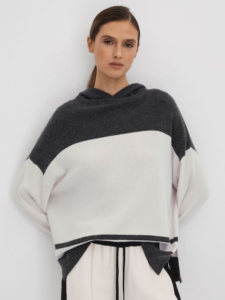 Wool Blend Striped Hoodie in Charcoal/Ivory (Q90744) | €195