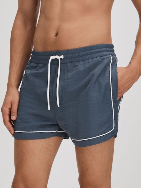 Piped Drawstring Swim Shorts in Airforce Blue (Q90768) | CHF 100