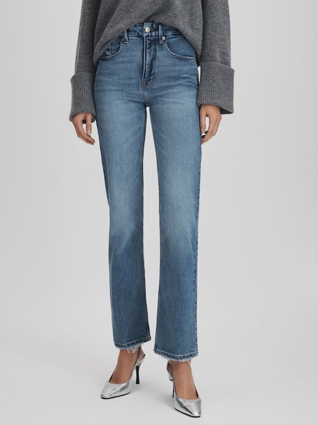 Good American Indigo jeans met rechte pijpen en slijtage (Q91828) | € 195