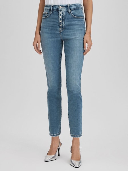 Good American Exposed Button Cropped Skinny Jeans in Indigo (Q91866) | $295