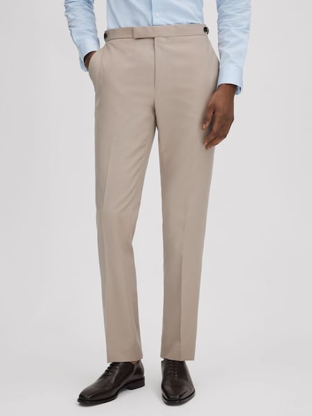 Pantalons ajustés en laine mélangée coupe ajustée, couleur grège (Q91939) | 240 €