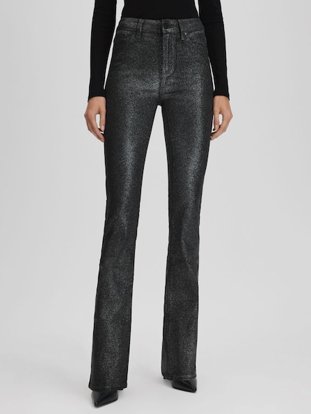 Paige - Glanzende broek met hoge taille in zwart/zilver (Q92008) | € 445