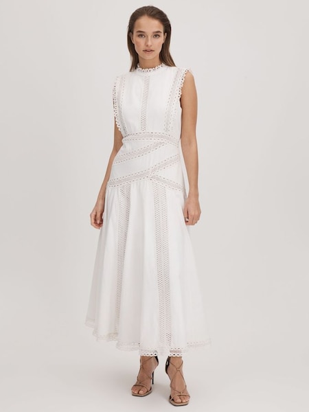 Florere Cotton Lace Midi Dress in Ivory (Q92951) | €325