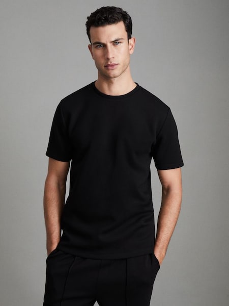 Interlock - Zwart jersey T-shirt met ronde hals (Q94189) | € 95
