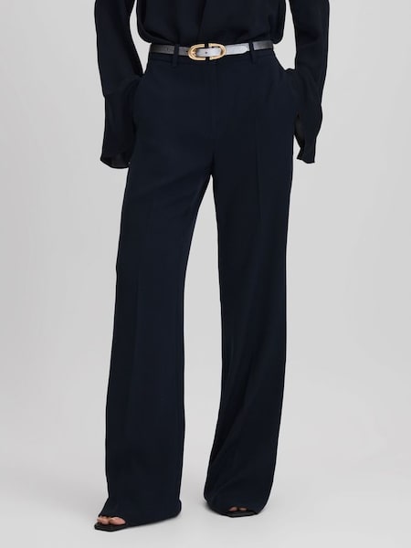 Wide Leg Suit Trousers in Navy (Q94233) | $310