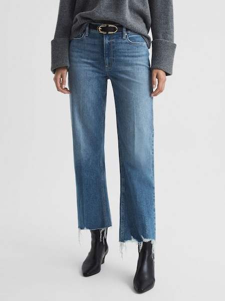 Paige Cropped Distressed Hem Jeans in Charming Blue (Q96529) | HK$4,210