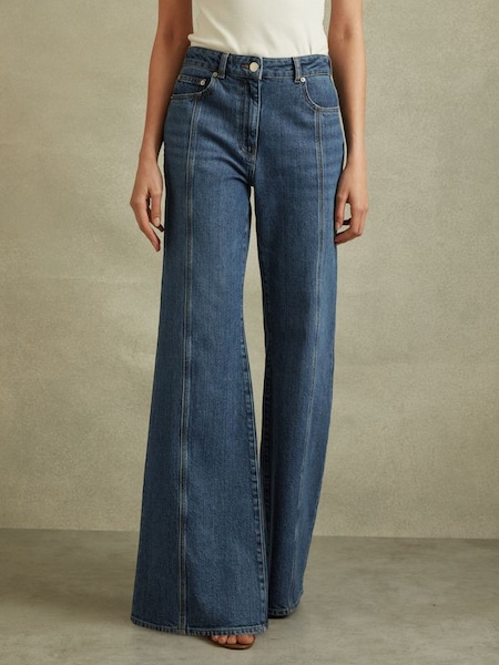 Jeans évasés avec couture sur le devant, bleu moyen Petite (Q96635) | 195 €