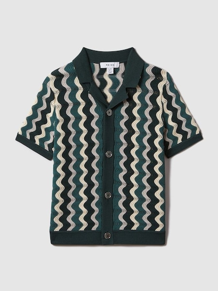 Teen Strickhemd mit kubanischem Kragen, Grün/Mehrfarbig (Q97750) | 70 €