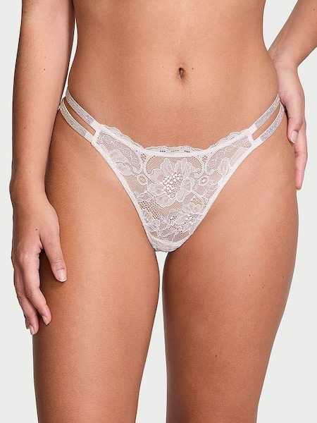 Coconut White Lace Shine Strap Thong Double Shine Strap Knickers (Q97999) | €22.50