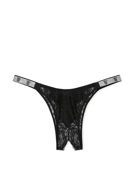 Black Lace Brazilian Shine Strap Crotchless Knickers (Q98161) | €22.50