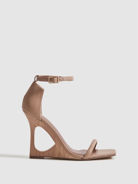 Leather Strappy Wedge Heels in Nude (Q98694) | $380