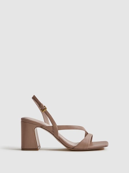 Strappy Leather Heeled Sandals in Nude (Q98712) | $295