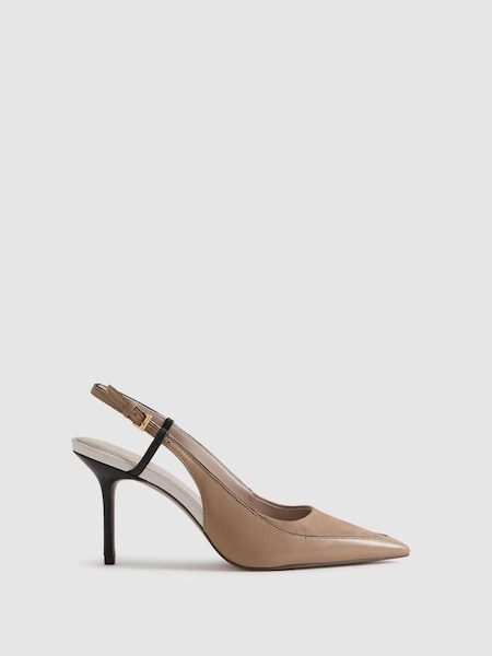 Leather Suede Pointed Slingback Heels in Nude (Q99089) | HK$2,530