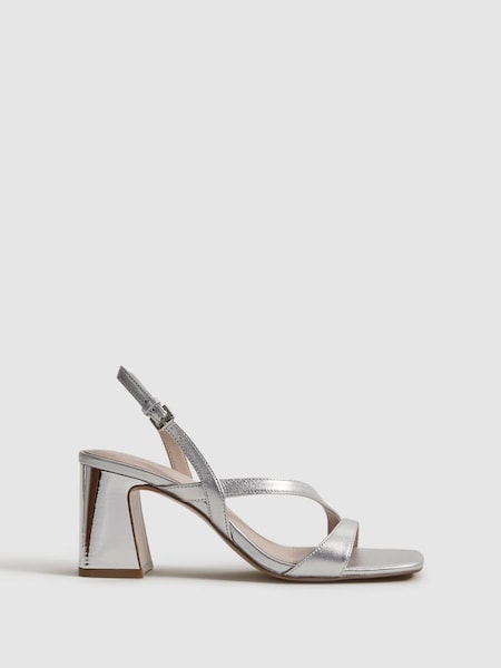 Strappy Leather Heeled Sandals in Silver (Q99096) | HK$2,230