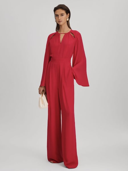 Cut-Out Flared Sleeve Jumpsuit in Coral (Q99114) | €470