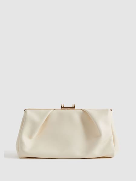 Leather Clutch Bag in Off White (Q99123) | $240