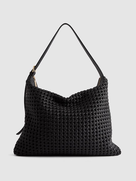Leather Woven Tote Bag in Black (Q99128) | $460