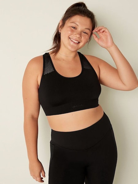 Pure Black Seamless Lightly Lined Low Impact Racerback Sports Bra (R72945) | €30