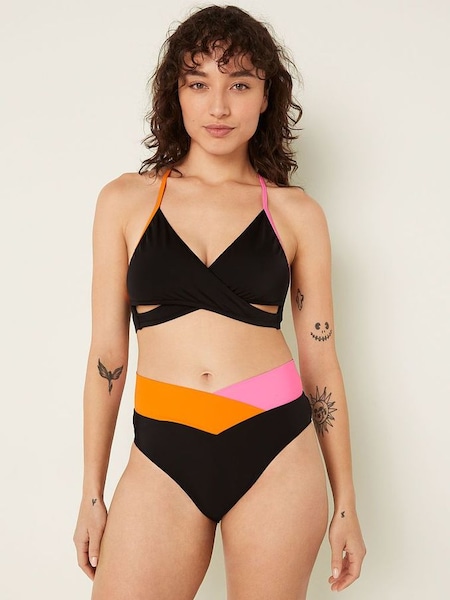 Radiant Rose Pink Colour Block Halter Push Up Triangle Halterneck Bikini Top (R74630) | €22.50