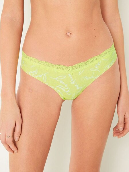 Spring Script Green No Show Lace Trim Thong Knickers (R74945) | €10.50