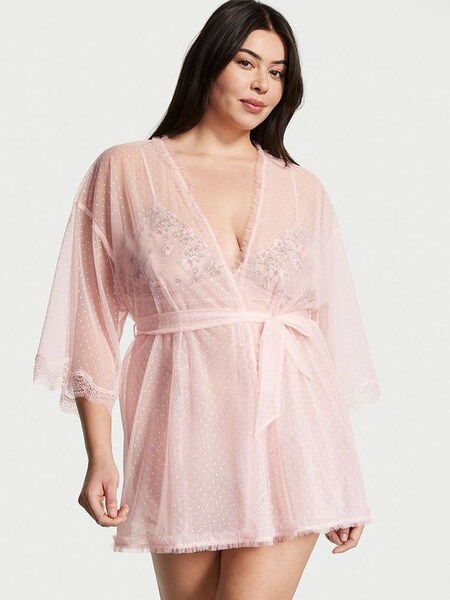 Ballet Pink Lace Long Sleeve Robe (R80674) | €45