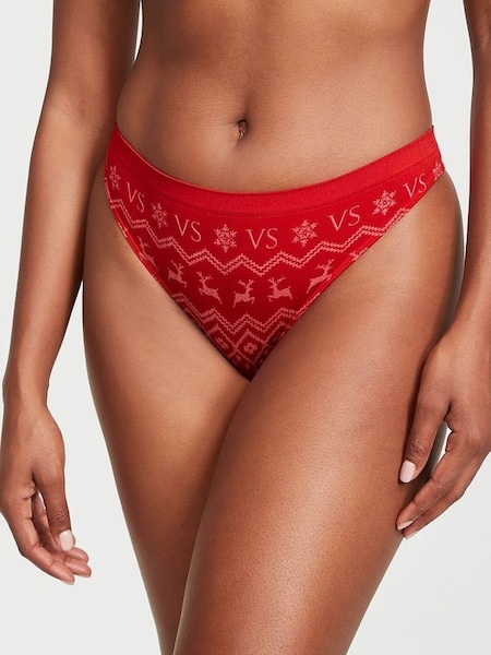 Lipstick Red Reindeer Fairisle Smooth Thong Knickers (R83639) | €4.50