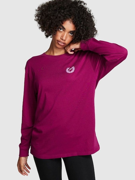Vivid Magenta Pink Long Sleeve Oversized Campus T-Shirt (R83652) | €13.50