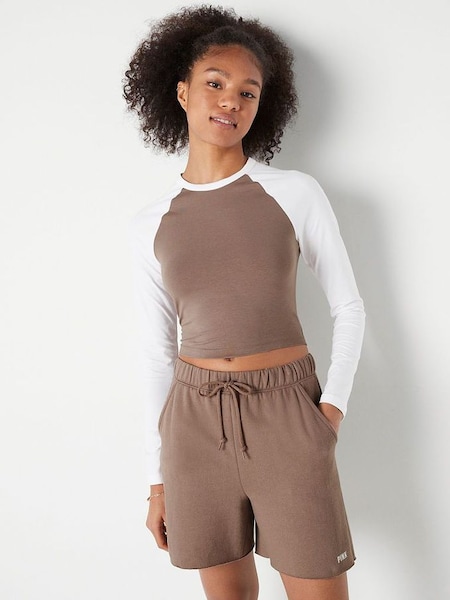 Iced Coffee Brown and White Long Sleeve Crop T-Shirt (R92998) | €15.50