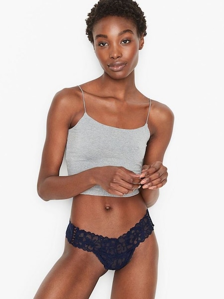 Noir Navy Blue Lace Thong Knickers (R97187) | €13.50