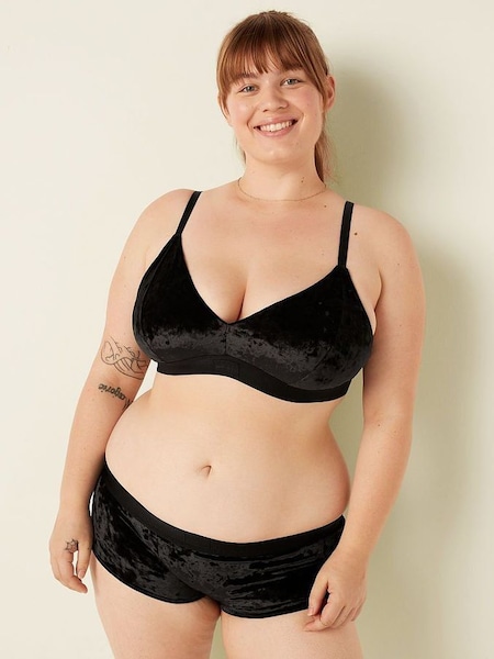 Pure Black Fuller Cup Velvet Unlined Triangle Bralette (RF3447) | €15